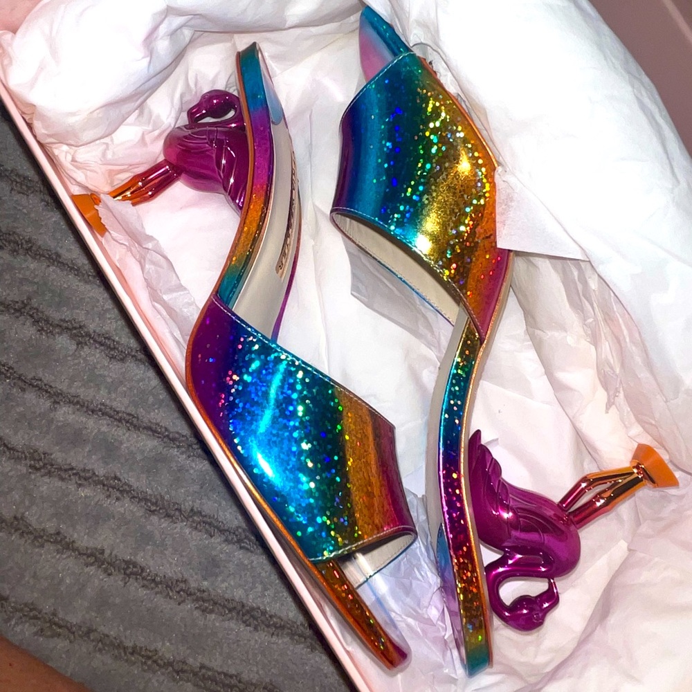 Sophia Webster Flo Flamingo 85 mm heels in rainbow